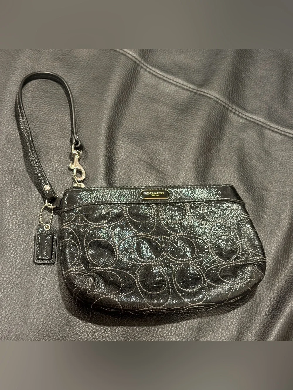 Coach Vintage y2k Black Patent Signature Wristlet / Pouch